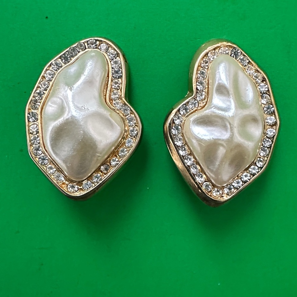 Gold and Pearl Crystal-Studded Earrings